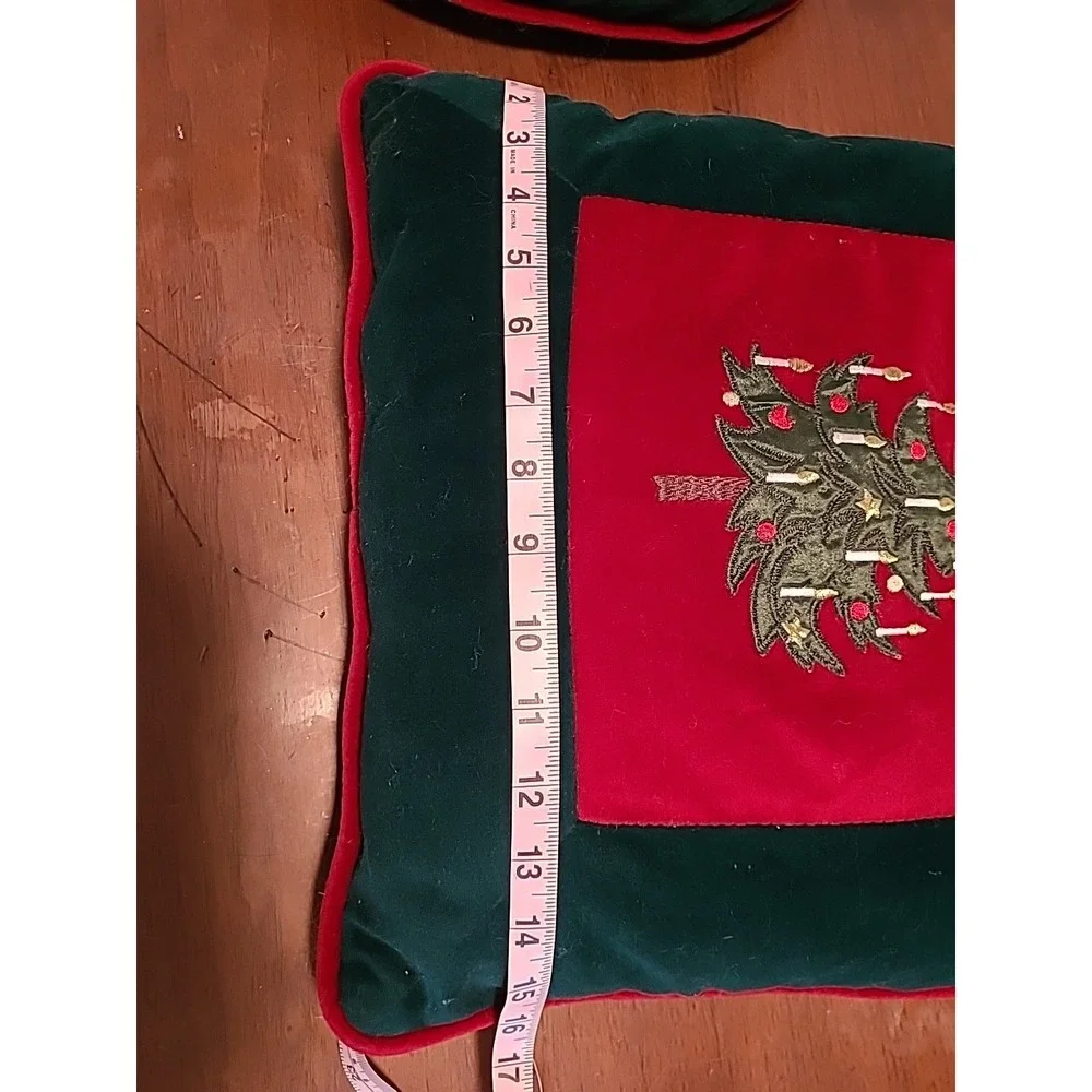 Christmas Velvet Throw Pillows 2 Snowman Christmas Tree Red‎ Green Holiday